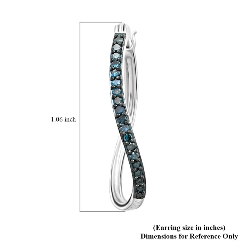 Blue Diamond Hoop Earrings in Sterling Silver 0.30 ctw