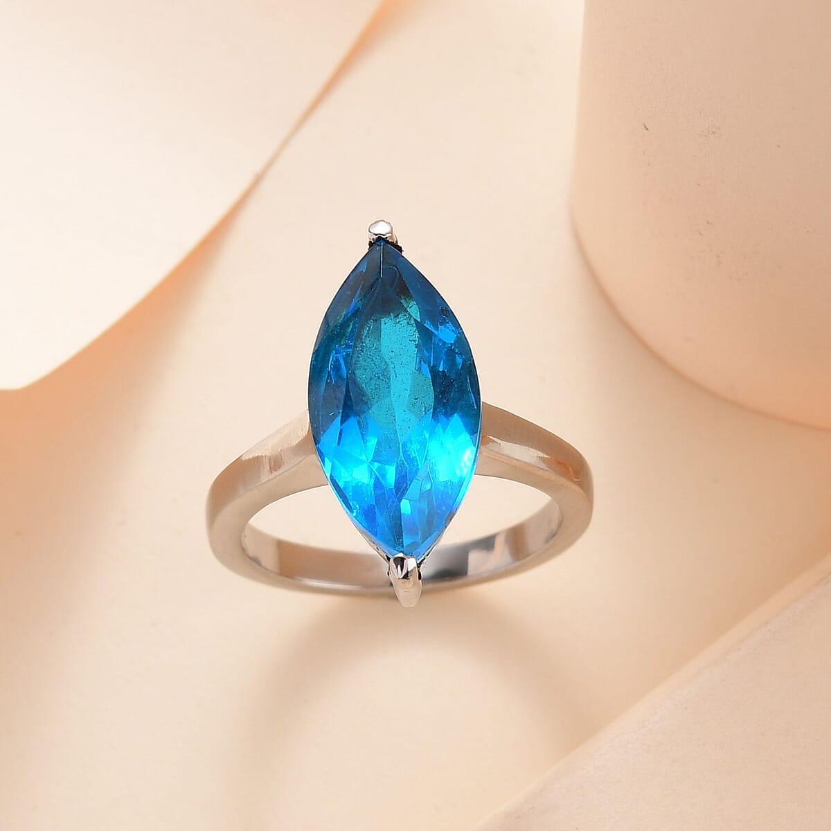 Caribbean Quartz Solitaire Ring in Stainless Steel (Size 9.0) 6.25 ctw | Tarnish-Free, Waterproof, Sweat Proof Jewelry image number 1