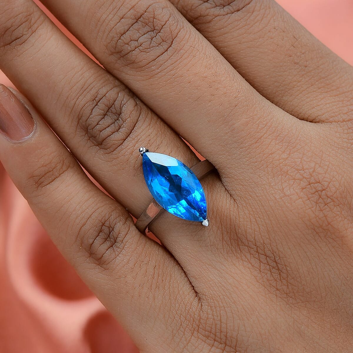 Caribbean Quartz Solitaire Ring in Stainless Steel (Size 9.0) 6.25 ctw | Tarnish-Free, Waterproof, Sweat Proof Jewelry image number 2