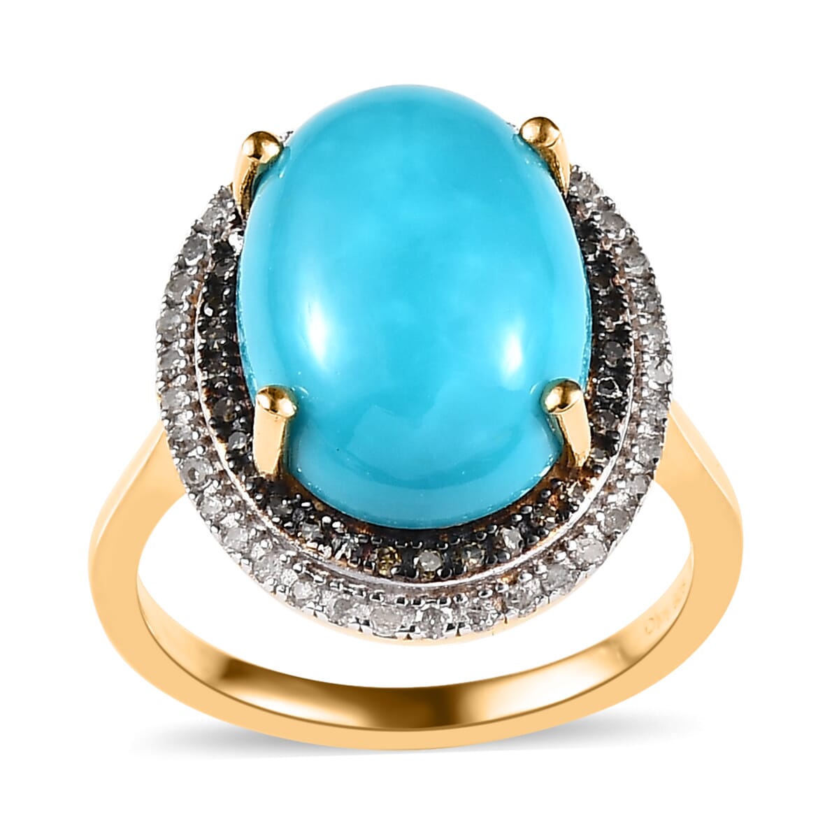 Sleeping Beauty Turquoise, Blue and White Diamond Ring in Vermeil Yellow Gold Over Sterling Silver 5.50 ctw image number 0