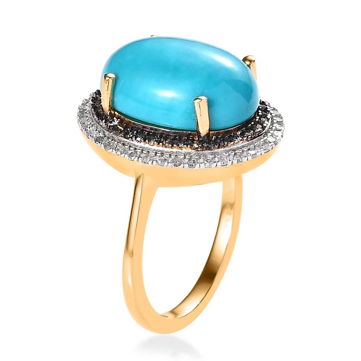 Sleeping Beauty Turquoise, Blue and White Diamond Ring in Vermeil Yellow Gold Over Sterling Silver 5.50 ctw image number 3