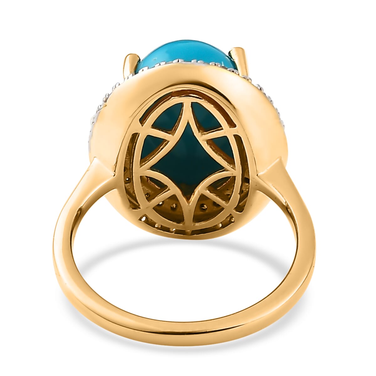 Sleeping Beauty Turquoise, Blue and White Diamond Ring in Vermeil Yellow Gold Over Sterling Silver 5.50 ctw image number 4