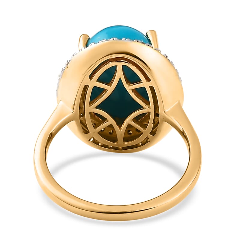 Sleeping Beauty Turquoise, Natural Champagne and White Diamond Ring in Vermeil Yellow Gold Over Sterling Silver (Size 10.0) 5.50 ctw