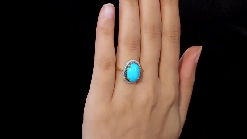 Sleeping Beauty Turquoise, Blue and White Diamond Ring in Vermeil Yellow Gold Over Sterling Silver 5.50 ctw