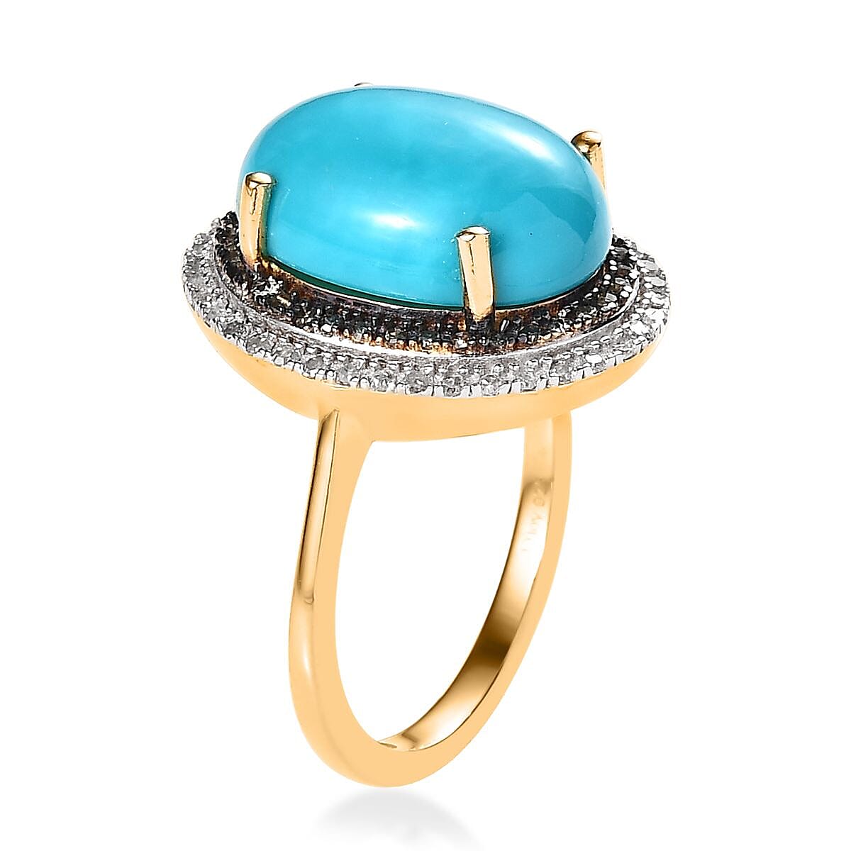 Sleeping Beauty Turquoise, Natural Champagne and White Diamond Ring in Vermeil Yellow Gold Over Sterling Silver (Size 8.0) 5.60 ctw image number 3
