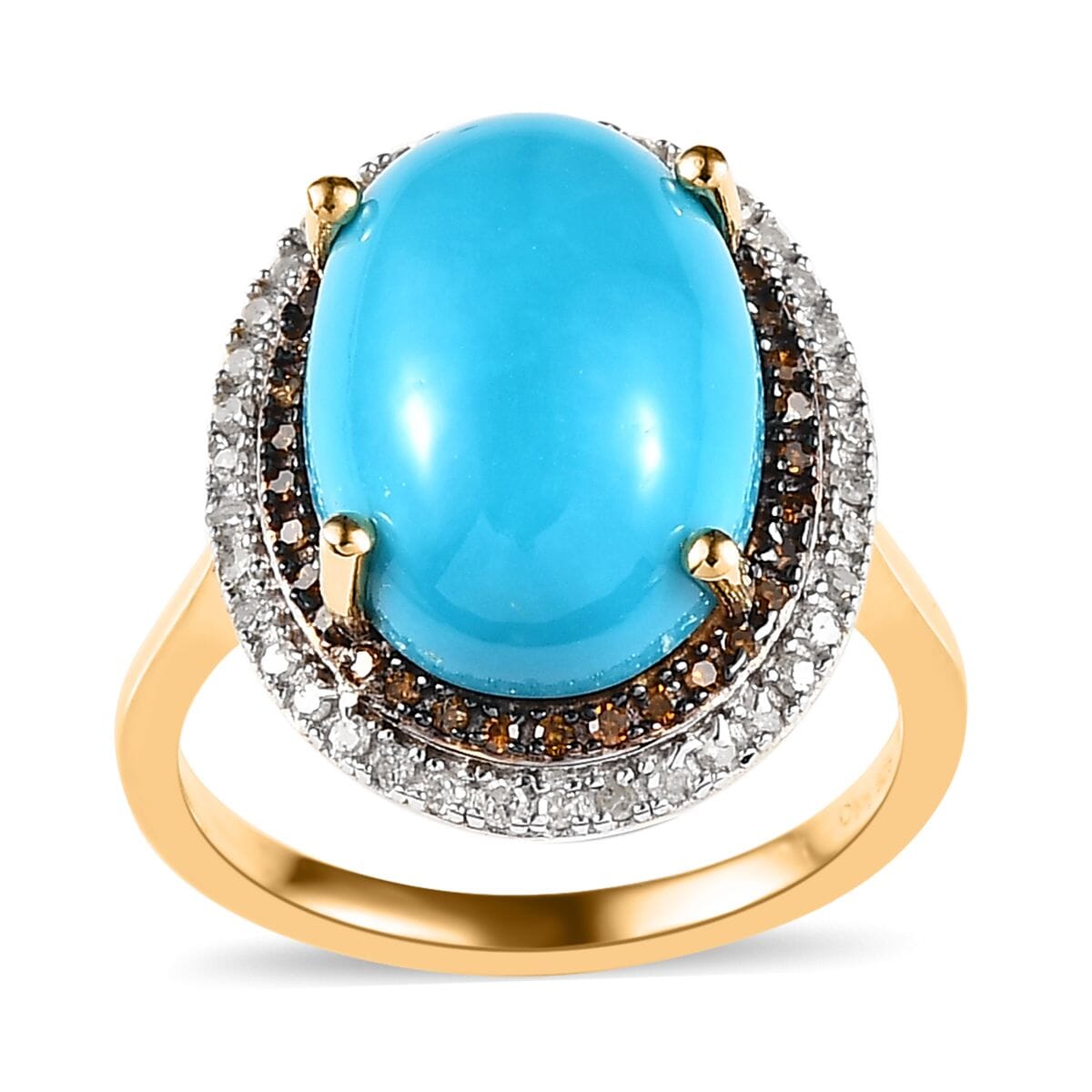 Sleeping Beauty Turquoise, Red and White Diamond Ring in Vermeil Yellow Gold Over Sterling Silver (Size 6.0) 5.60 ctw image number 0