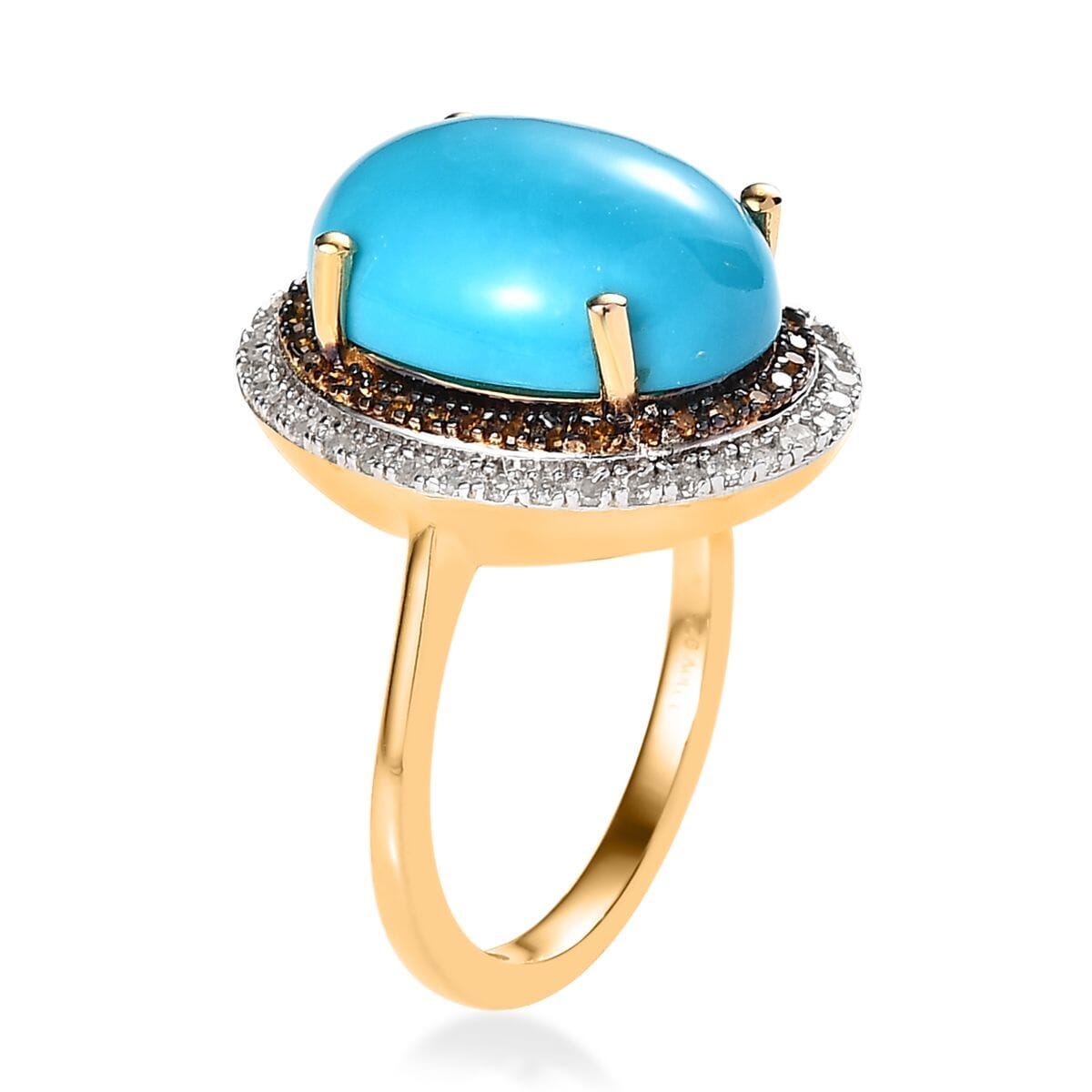 Sleeping Beauty Turquoise, Red and White Diamond Ring in Vermeil Yellow Gold Over Sterling Silver (Size 6.0) 5.60 ctw image number 3