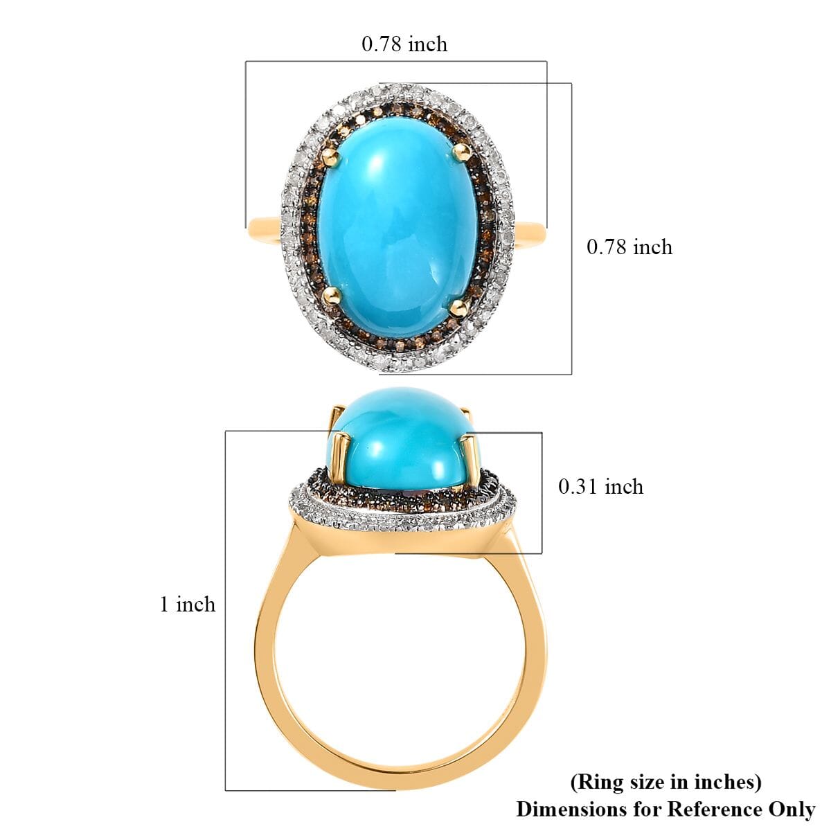 Sleeping Beauty Turquoise, Red and White Diamond Ring in Vermeil Yellow Gold Over Sterling Silver (Size 6.0) 5.60 ctw image number 5