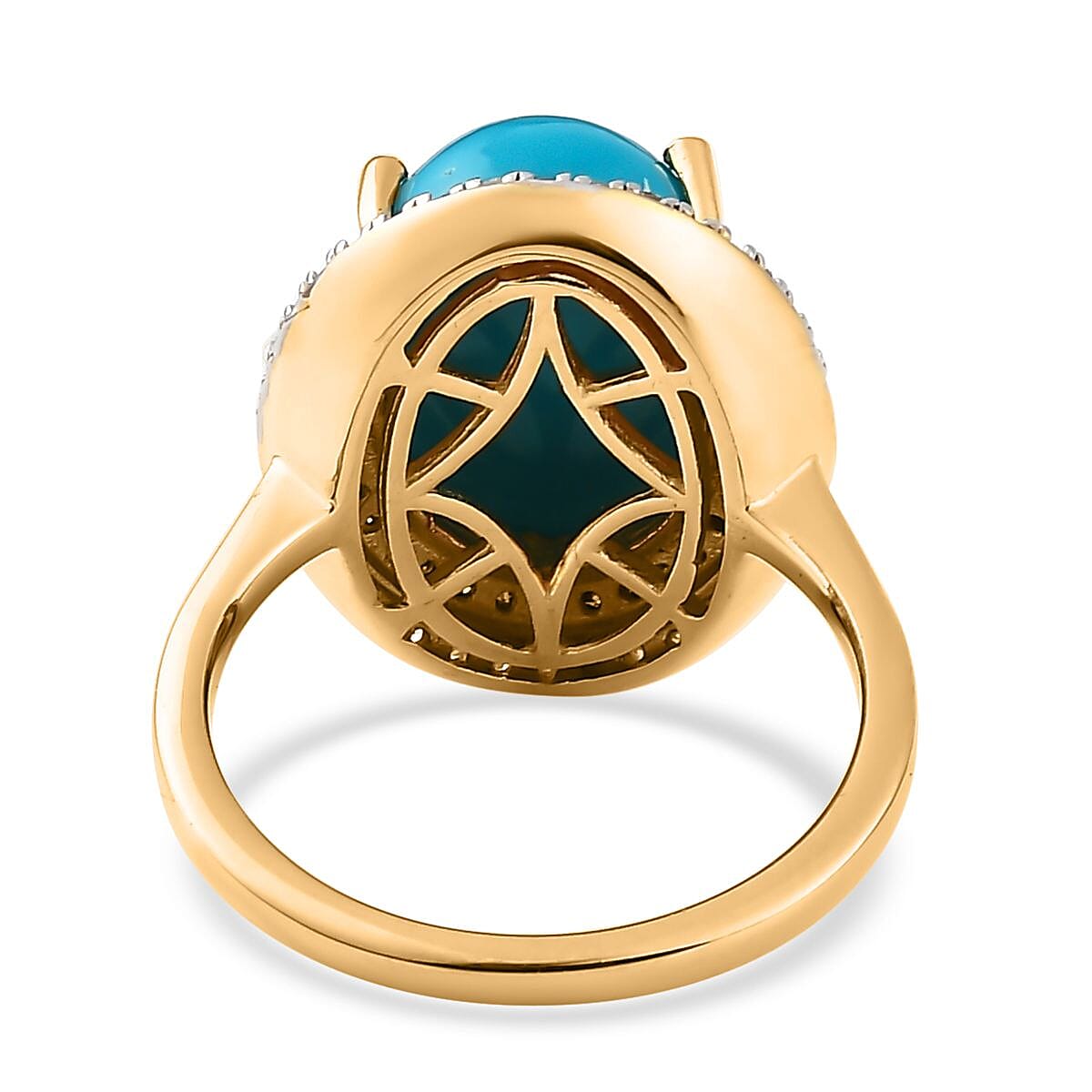 Sleeping Beauty Turquoise, Red and White Diamond Ring in Vermeil Yellow Gold Over Sterling Silver (Size 9.0) 5.60 ctw image number 4