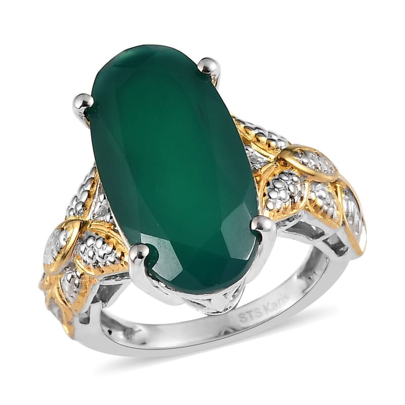 Karis Verde Onyx Solitaire Ring in 18K Yellow Gold Plated and Platinum Bond (Size 10.0) 7.85 ctw