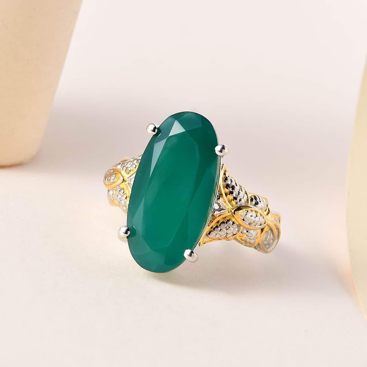 Karis Verde Onyx Solitaire Ring in 18K Yellow Gold Plated and Platinum Bond 7.85 ctw image number 1