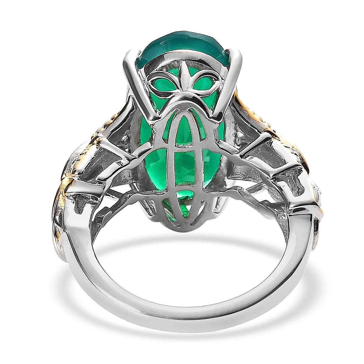 Karis Verde Onyx Solitaire Ring in 18K Yellow Gold Plated and Platinum Bond (Size 10.0) 7.85 ctw