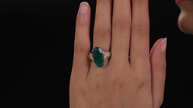 Karis Verde Onyx Solitaire Ring in 18K Yellow Gold Plated and Platinum Bond 7.85 ctw