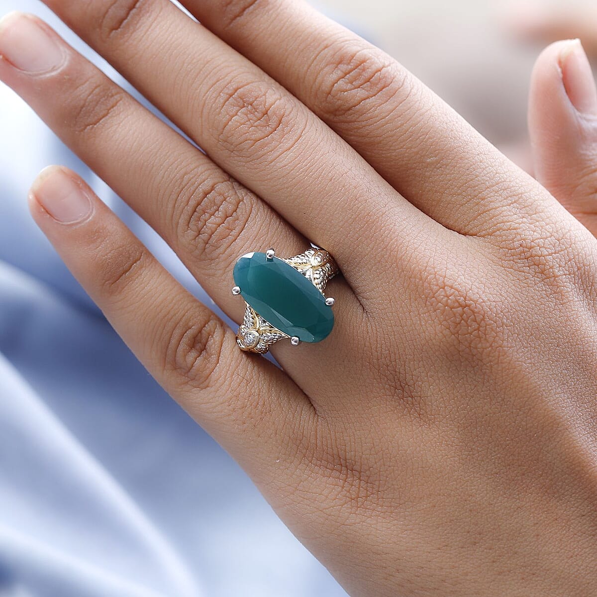 Karis Verde Onyx Solitaire Ring in 18K Yellow Gold Plated and Platinum Bond (Size 9.0) 7.85 ctw image number 2