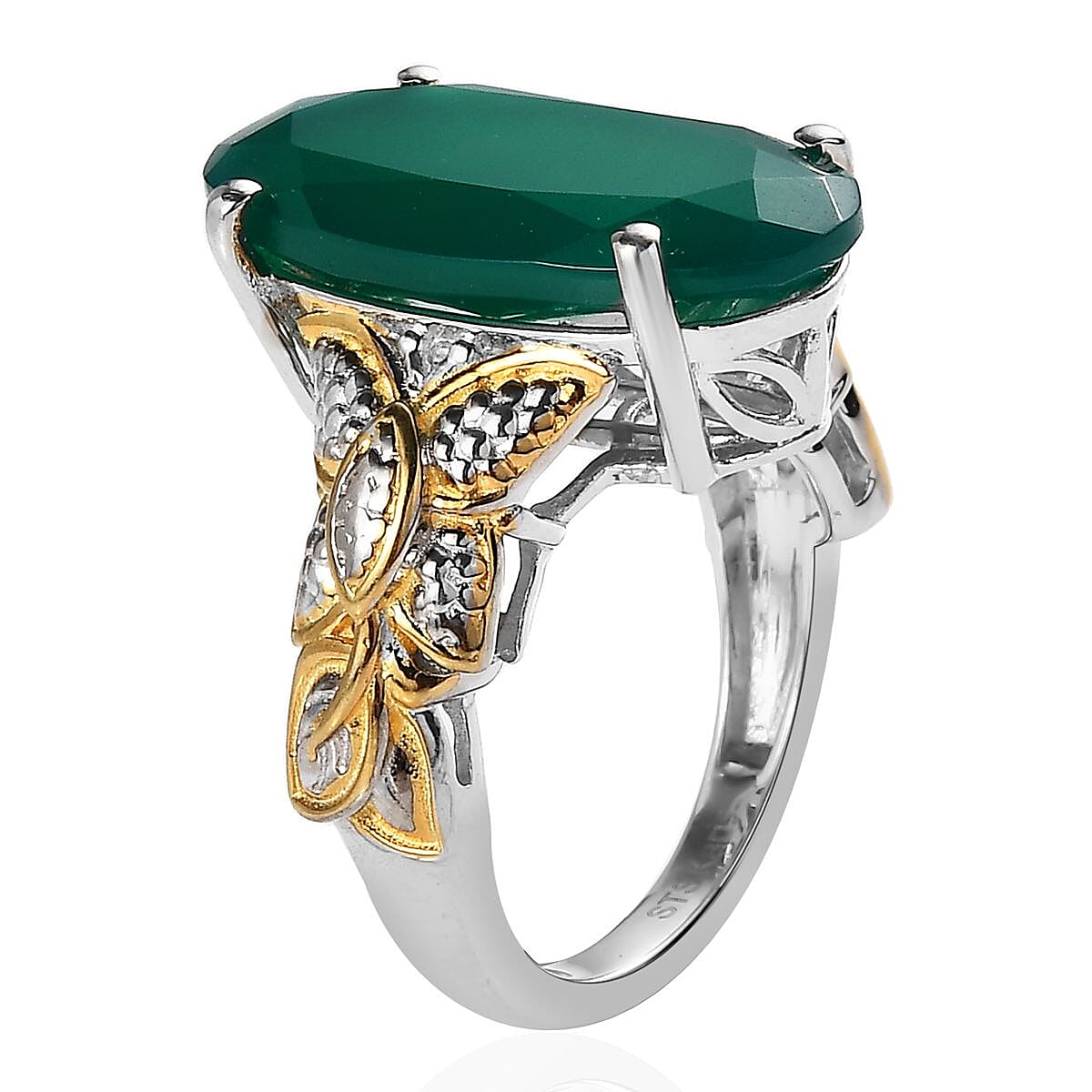Karis Verde Onyx Solitaire Ring in 18K Yellow Gold Plated and Platinum Bond (Size 9.0) 7.85 ctw image number 3
