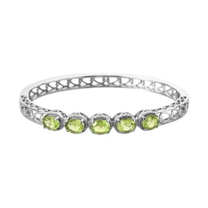 Chartreuse Quartz (Triplet) Bangle Bracelet in Stainless Steel (7.25 In) 7.20 ctw