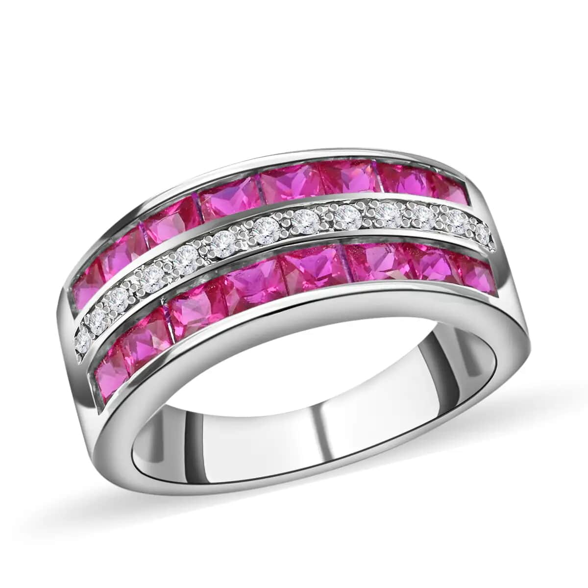 Lab Created Ruby and Simulated Diamond Ring in Sterling Silver 1.60 ctw image number 0