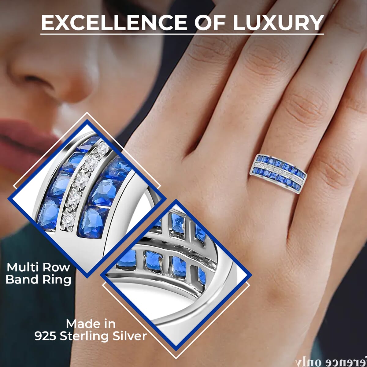 Lab Created Sapphire Ring, Simulated Diamond Ring, Sterling Silver Ring, Multi Row Band Ring 1.60 ctw image number 2
