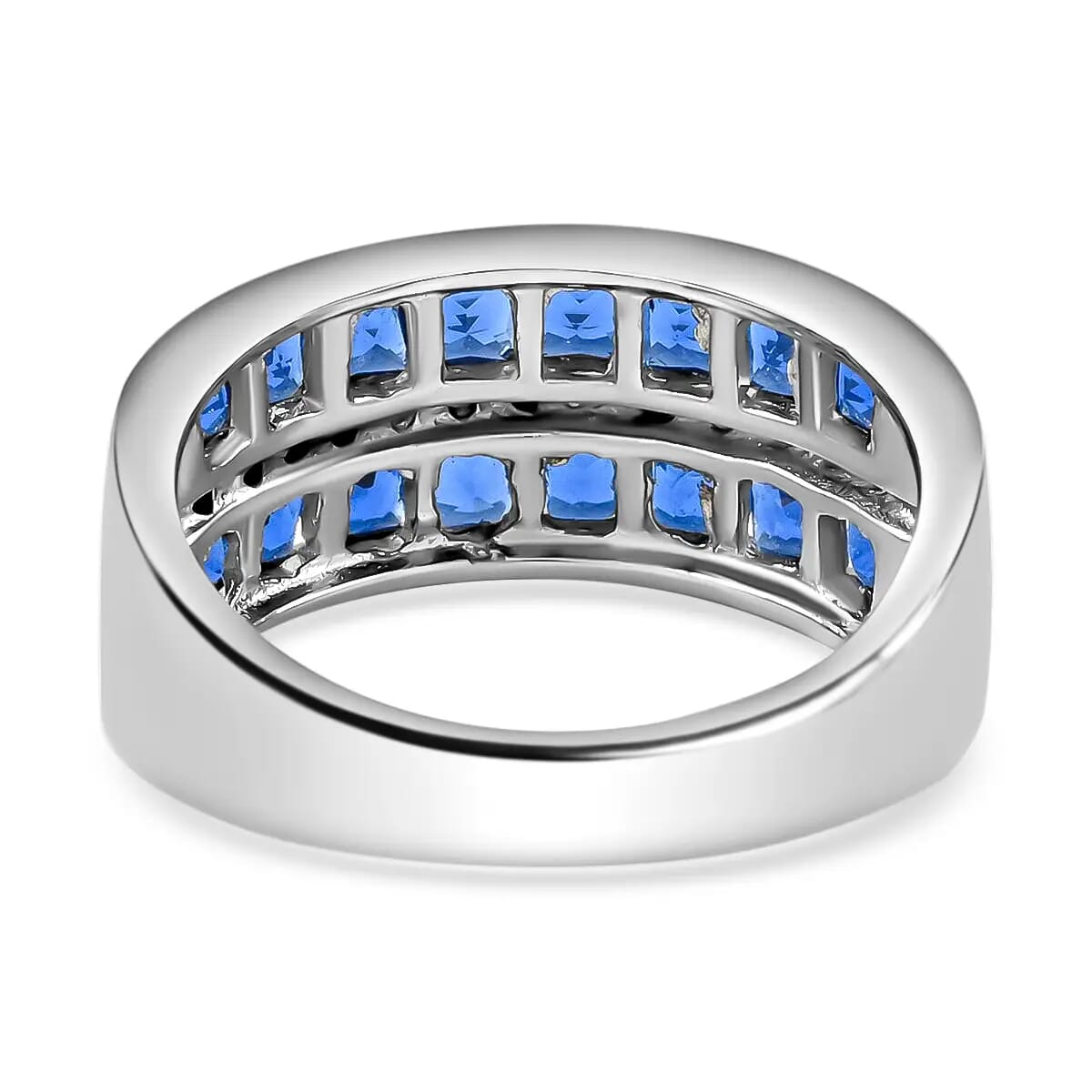 Lab Created Sapphire Ring, Simulated Diamond Ring, Sterling Silver Ring, Multi Row Band Ring 1.60 ctw image number 4