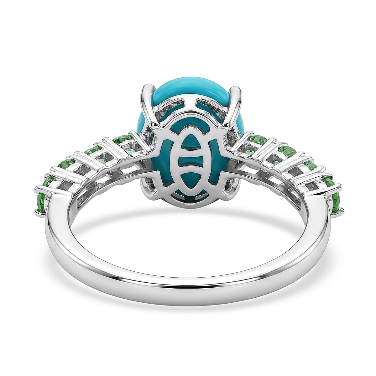 Premium Sleeping Beauty Turquoise and Tsavorite Garnet 2.70 ctw Ring in Rhodium Over Sterling Silver (Size 7.0)