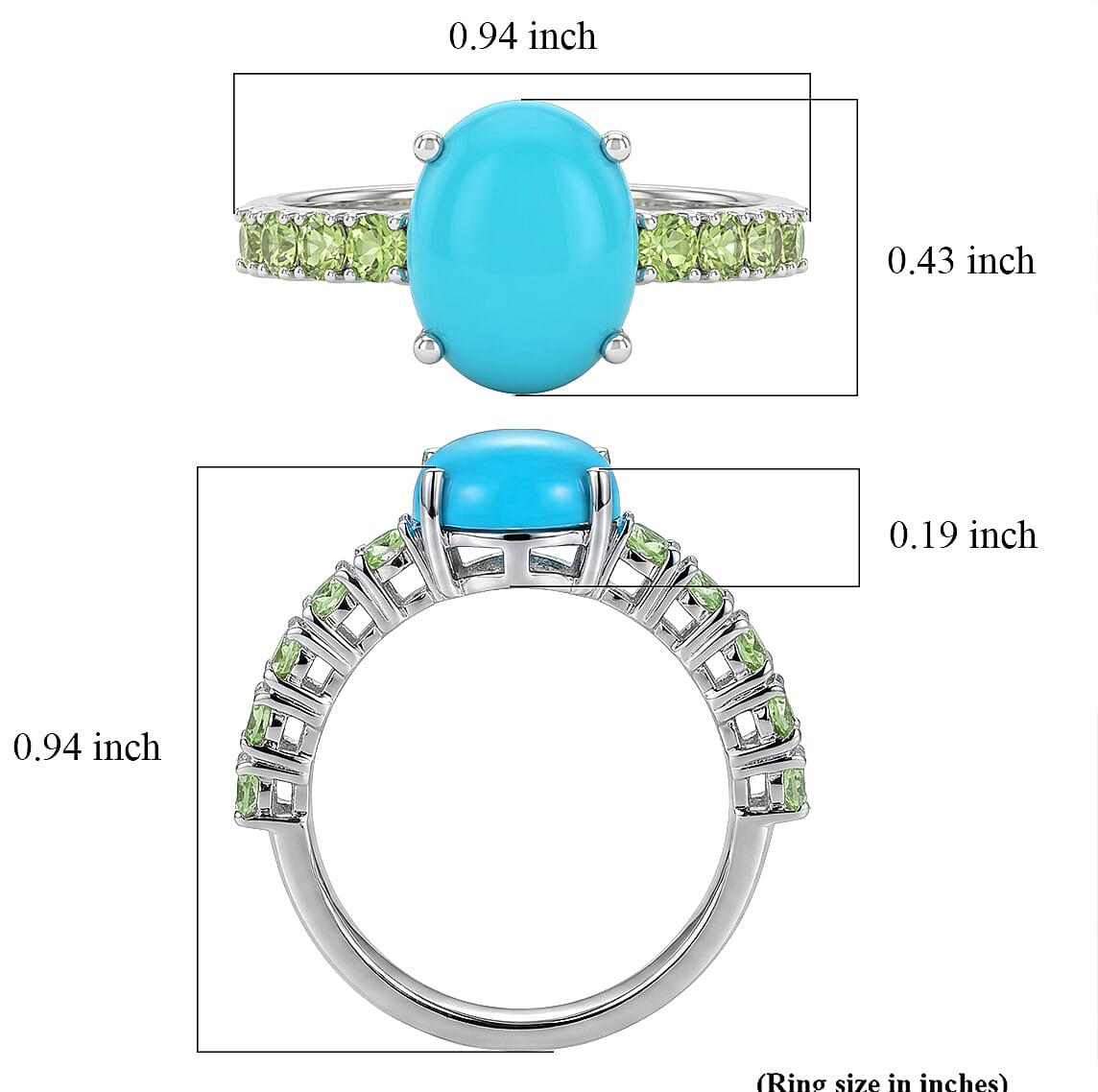 Premium Sleeping Beauty Turquoise and Tsavorite Garnet 2.70 ctw Ring in Rhodium Over Sterling Silver (Size 7.0)