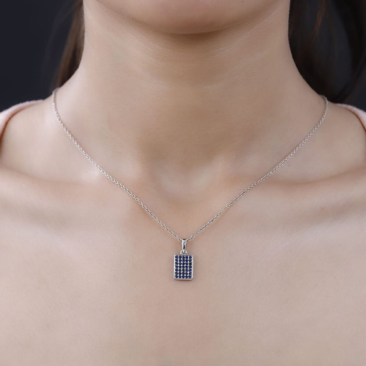 Karis Simulated Blue Diamond Cluster Pendant without Chain in Platinum Bond 0.40 ctw image number 2