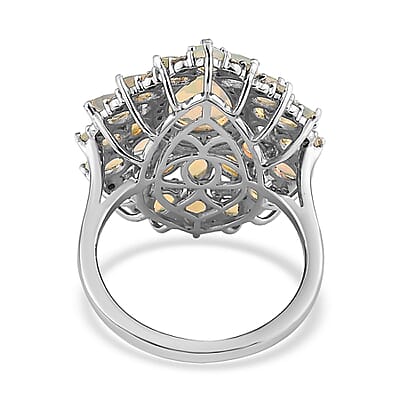 Premium Ethiopian Welo Opal and White Zircon Floral Ring in Platinum Over Sterling Silver (Size 10.0) 4.35 ctw