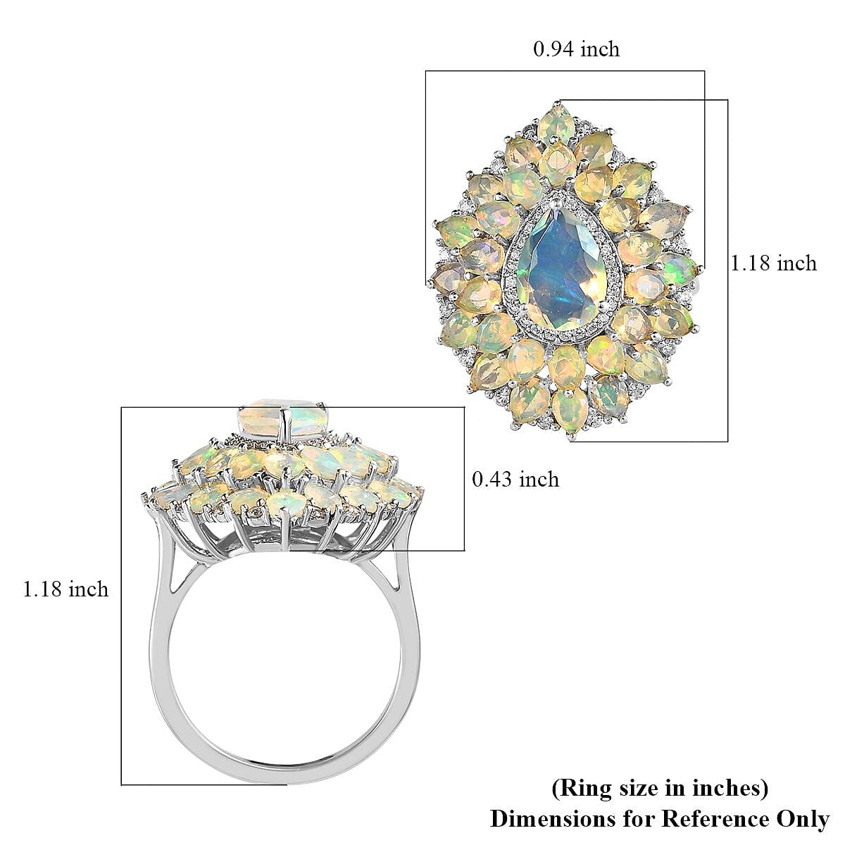Premium Ethiopian Welo Opal and White Zircon Floral Ring in Platinum Over Sterling Silver (Size 10.0) 4.35 ctw
