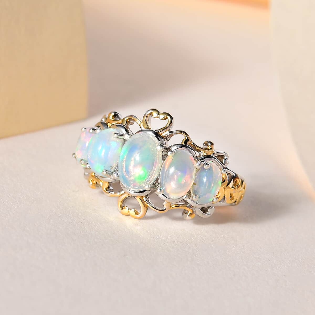 Premium Etiopian Welo Opal Ring in Vermeil Yellow Gold and Platinum Over Sterling Silver 1.50 ctw image number 1