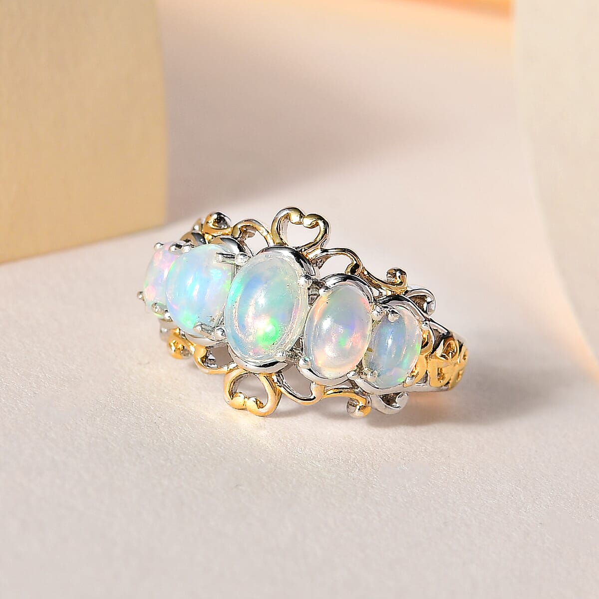 Premium Ethiopian Welo Opal Ring in Vermeil Yellow Gold and Platinum Over Sterling Silver (Size 9.0) 1.50 ctw image number 1