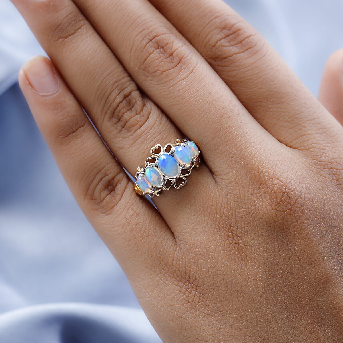 Premium Ethiopian Welo Opal Ring in Vermeil Yellow Gold and Platinum Over Sterling Silver (Size 9.0) 1.50 ctw image number 2