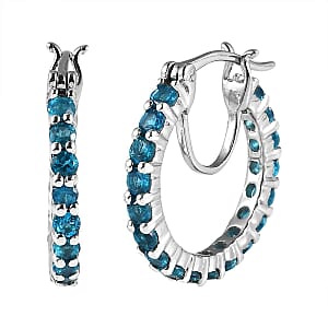 Malgache Neon Apatite Hoop Earrings in Platinum Over Sterling Silver 2.85 ctw