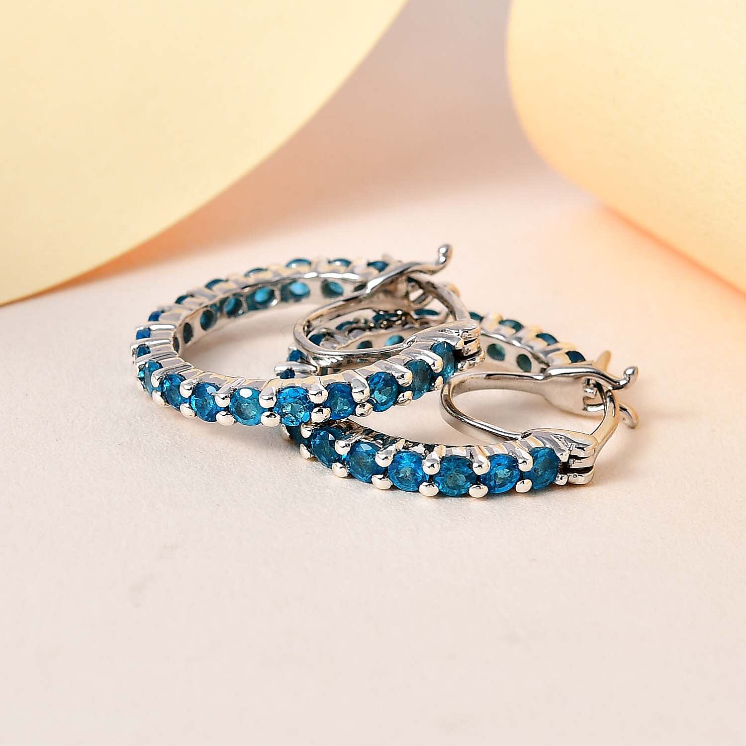 Malgache Neon Apatite Hoop Earrings in Platinum Over Sterling Silver 2.85 ctw