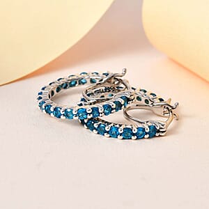 Malgache Neon Apatite Hoop Earrings in Platinum Over Sterling Silver 2.85 ctw