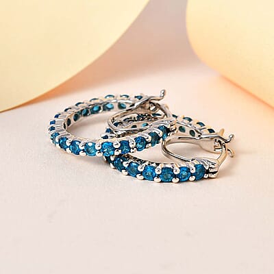 Malgache Neon Apatite Hoop Earrings in Platinum Over Sterling Silver 2.85 ctw