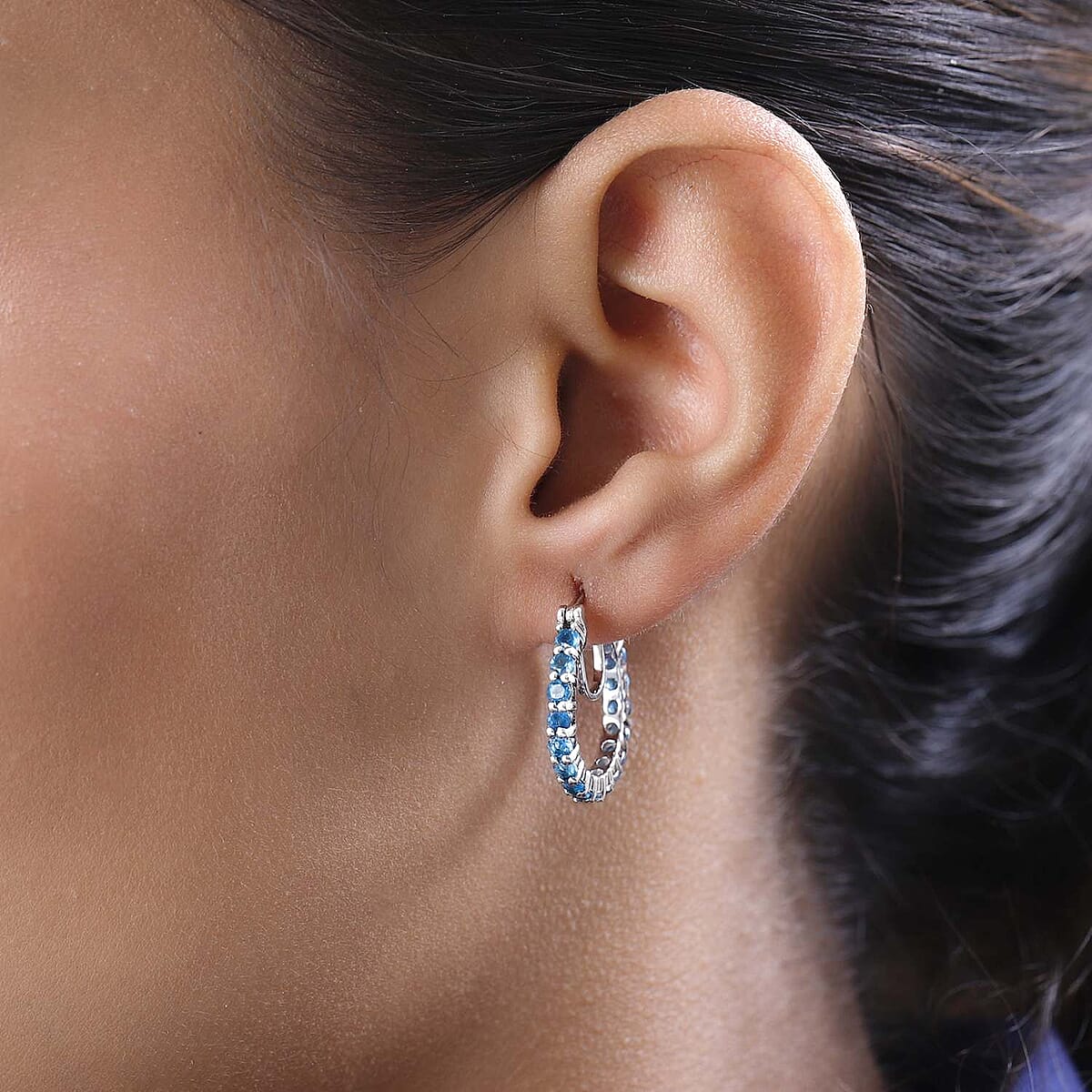 Malgache Neon Apatite Hoop Earrings in Platinum Over Sterling Silver 2.85 ctw image number 2