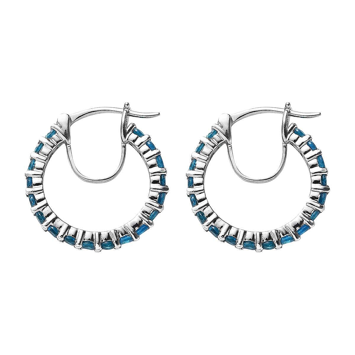 Malgache Neon Apatite Hoop Earrings in Platinum Over Sterling Silver 2.85 ctw image number 3
