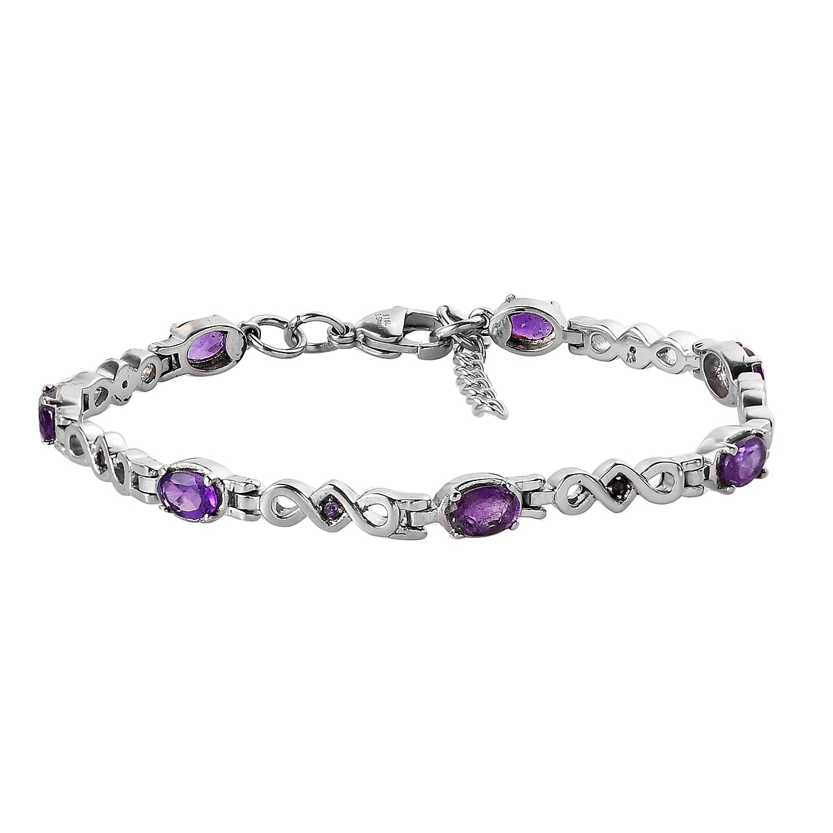 Amethyst Bracelet in Stainless Steel (7.25-8In) 2.85 ctw , Tarnish-Free, Waterproof, Sweat Proof Jewelry image number 0