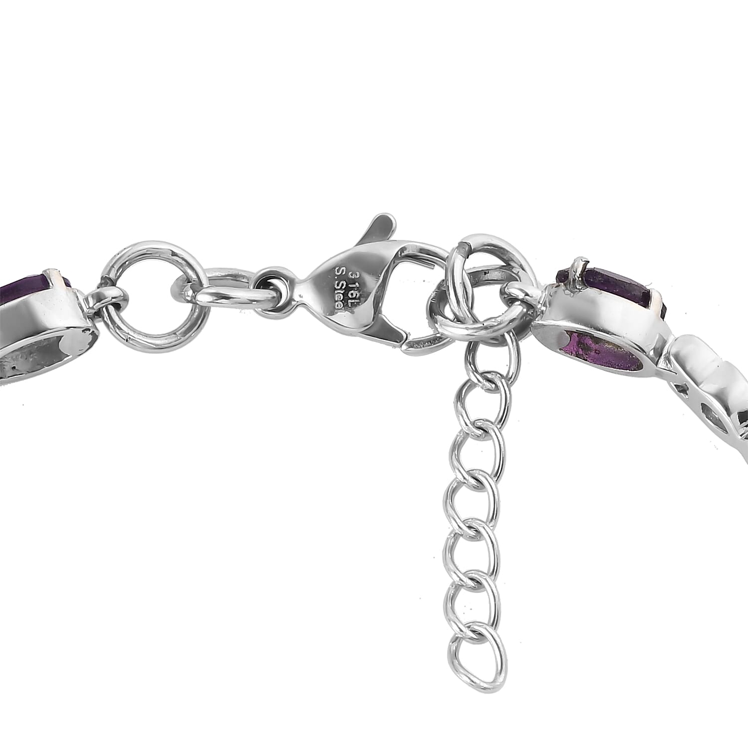 Amethyst Bracelet in Stainless Steel (7.25-8In) 2.85 ctw , Tarnish-Free, Waterproof, Sweat Proof Jewelry