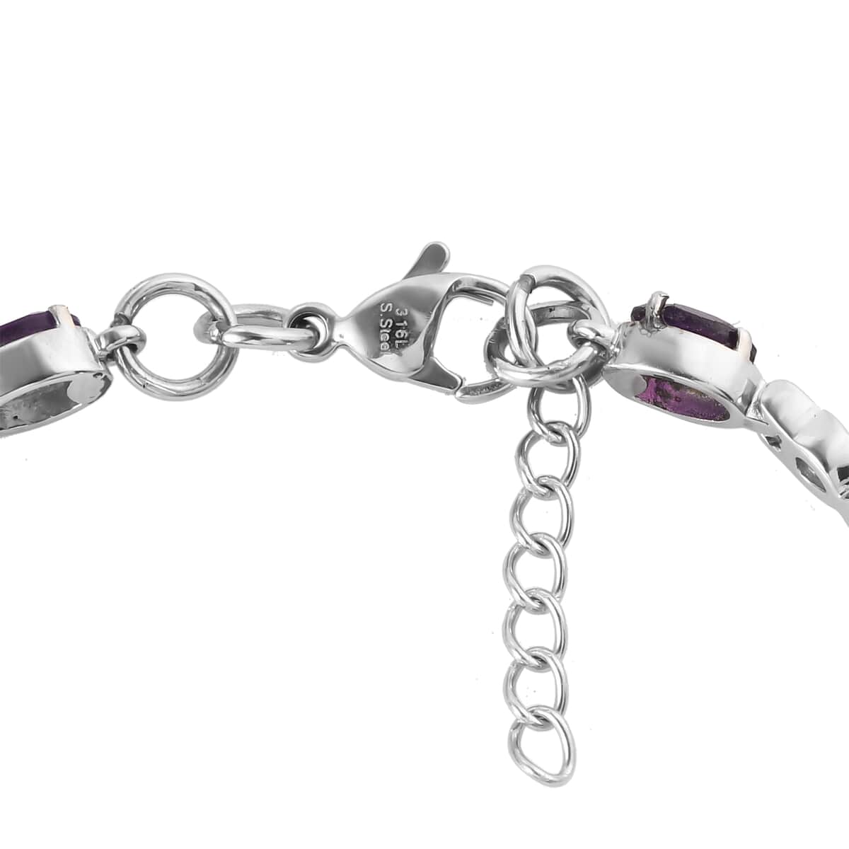 Amethyst Bracelet in Stainless Steel (7.25-8In) 2.85 ctw , Tarnish-Free, Waterproof, Sweat Proof Jewelry image number 3