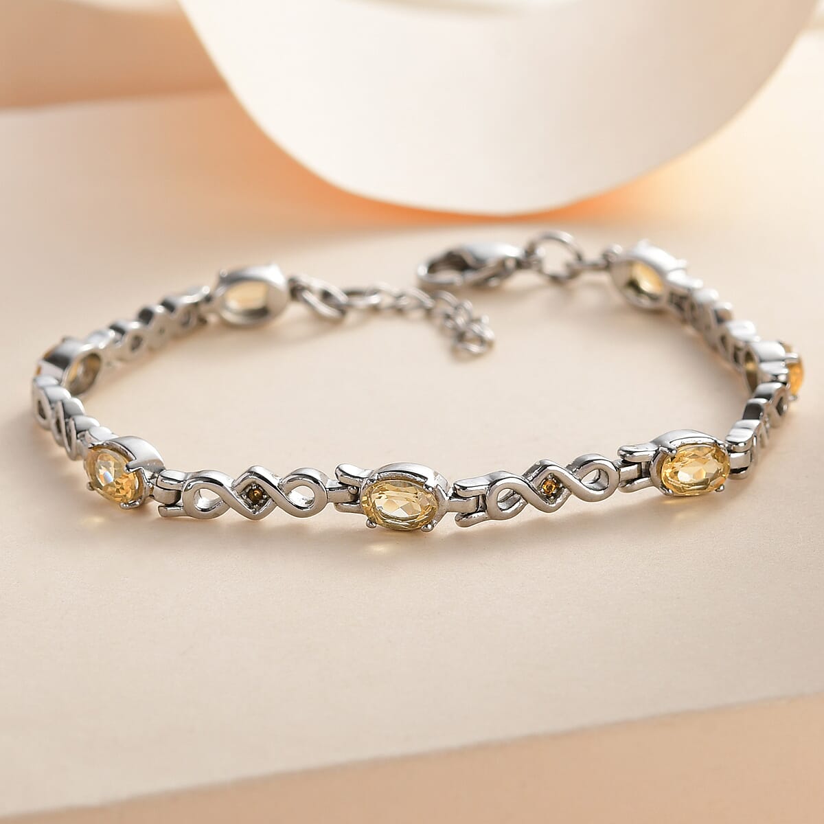 Brazilian Citrine Bracelet in Stainless Steel (7.25-8.0In) 3.00 ctw , Tarnish-Free, Waterproof, Sweat Proof Jewelry image number 1