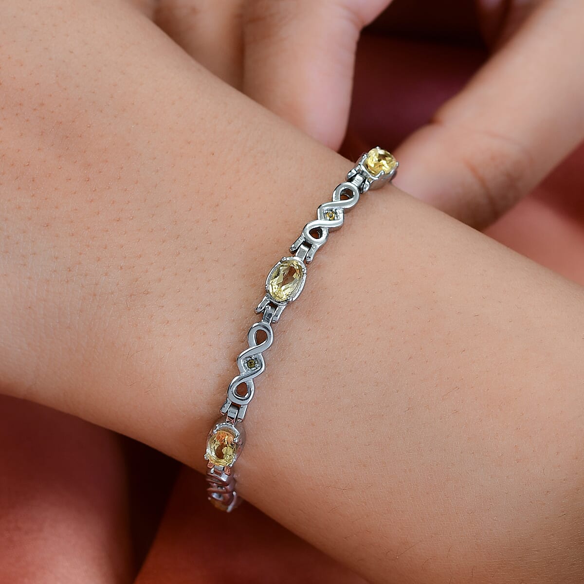 Brazilian Citrine Bracelet in Stainless Steel (7.25-8.0In) 3.00 ctw , Tarnish-Free, Waterproof, Sweat Proof Jewelry image number 2