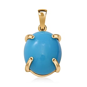 Luxoro 10K Yellow Gold Premium Sleeping Beauty Turquoise Solitaire Pendant without Chain 2.90 ctw