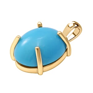 Luxoro 10K Yellow Gold Premium Sleeping Beauty Turquoise Solitaire Pendant without Chain 2.90 ctw