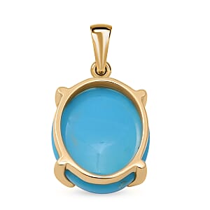 Luxoro 10K Yellow Gold Premium Sleeping Beauty Turquoise Solitaire Pendant without Chain 2.90 ctw