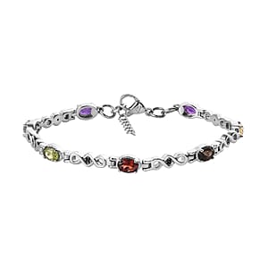 Multi Gemstone Bracelet in Stainless Steel (7.25-8In) 3.30 ctw , Tarnish-Free, Waterproof, Sweat Proof Jewelry