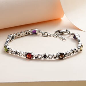 Multi Gemstone Bracelet in Stainless Steel (7.25-8In) 3.30 ctw , Tarnish-Free, Waterproof, Sweat Proof Jewelry