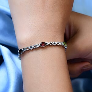 Multi Gemstone Bracelet in Stainless Steel (7.25-8In) 3.30 ctw , Tarnish-Free, Waterproof, Sweat Proof Jewelry