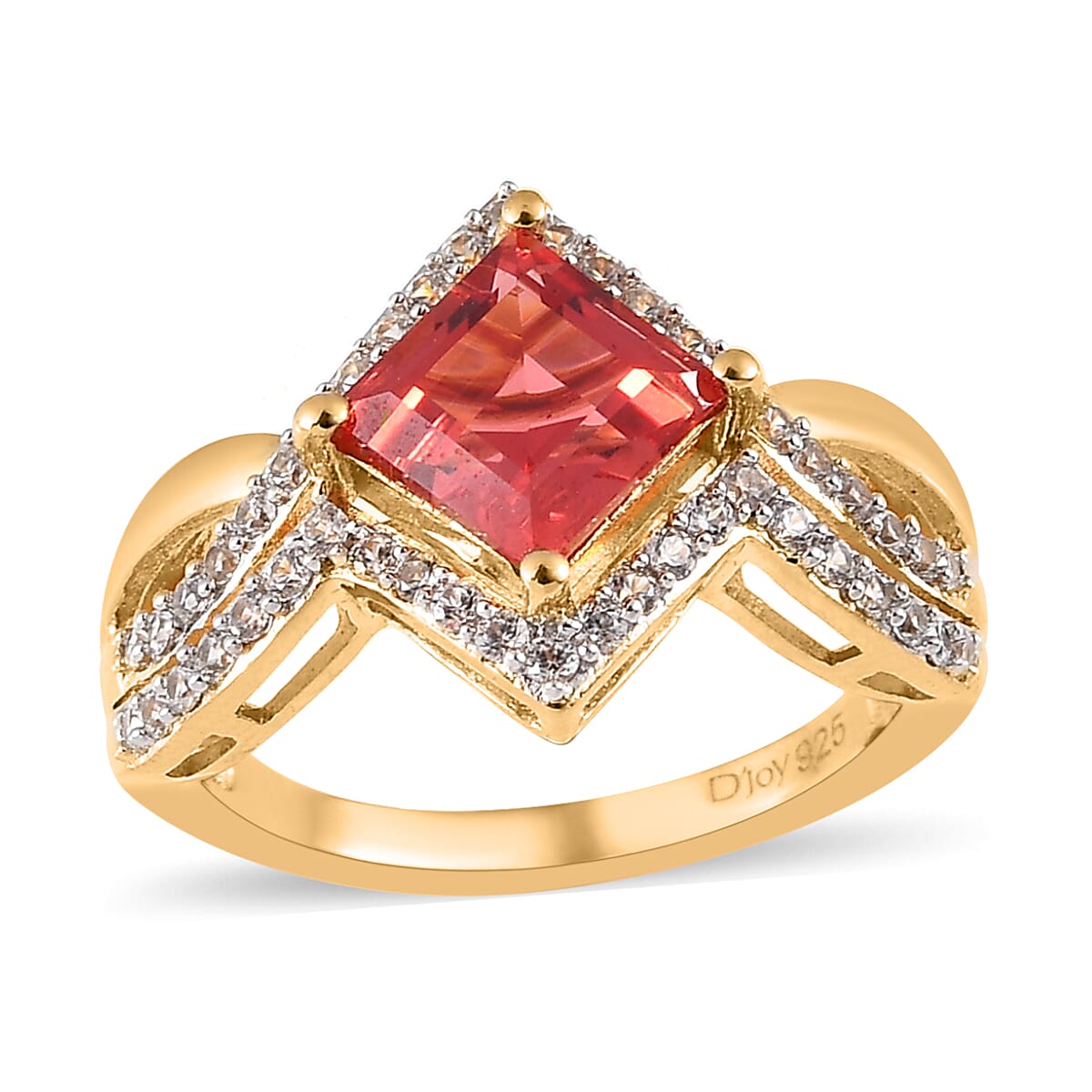 Lab Created Padparadscha Sapphire and White Zircon Ring in Vermeil Yellow Gold Over Sterling Silver (Size 10.0) 3.00 ctw image number 0