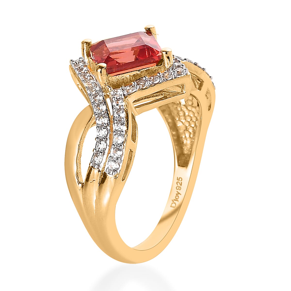Lab Created Padparadscha Sapphire and White Zircon Ring in Vermeil Yellow Gold Over Sterling Silver (Size 10.0) 3.00 ctw image number 3